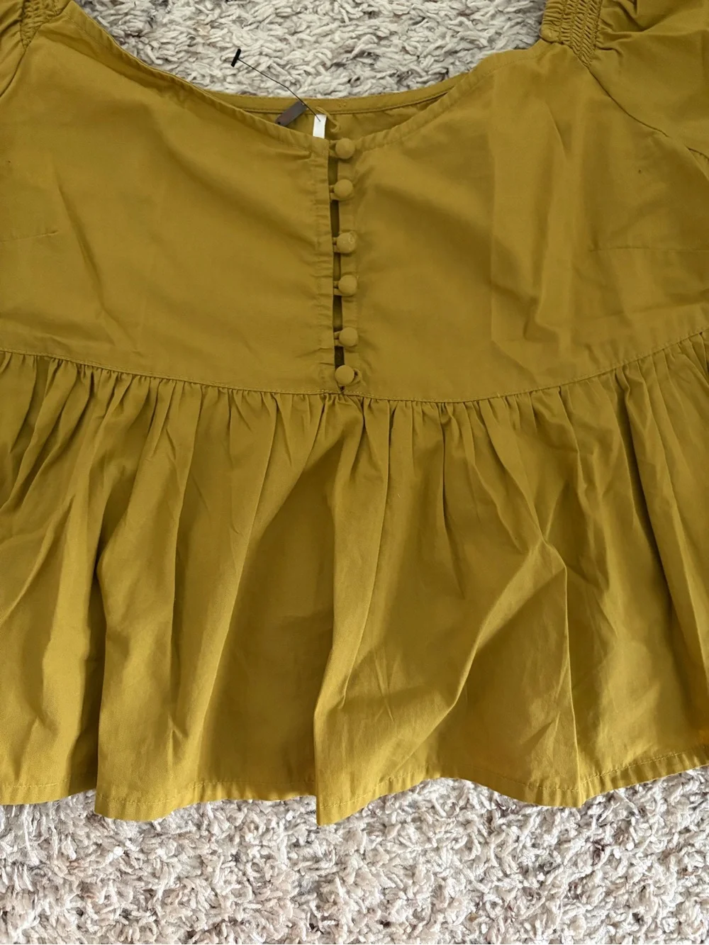 Free People XS Mustard Puff Sleeve Babydoll Peplum Top, Cottagecore Boho